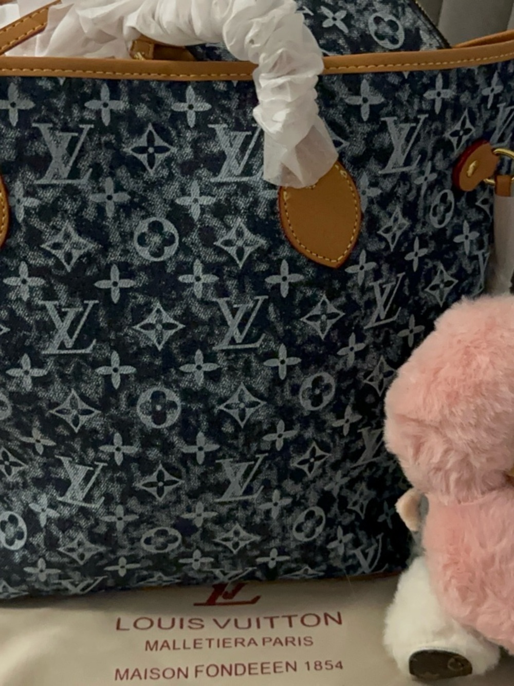 Louis Vuitton Denim Monogram Tote in Blue with Tan Trim - Picture 3 of 5